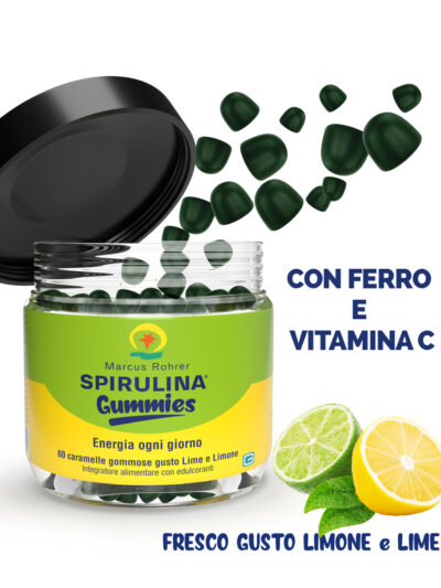 Marcus Rohrer Spirulina Gummies Energia ogni giorno con ferro e vitamina C - 60 gommose – gusto lime e limone