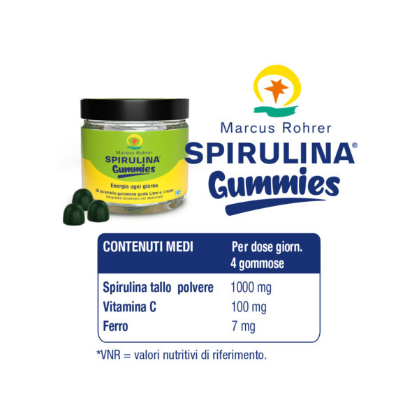 Marcus Rohrer Spirulina Gummies Energia ogni giorno con ferro e vitamina C - 60 gommose – gusto lime e limone Marcus Rohrer Spirulina Gummies Energia ogni giorno con ferro e vitamina C - 60 gommose – gusto lime e limone