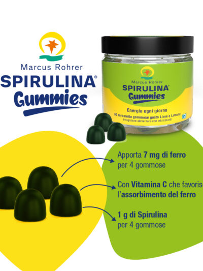 Marcus Rohrer Spirulina Gummies Energia ogni giorno con ferro e vitamina C - 60 gommose – gusto lime e limone