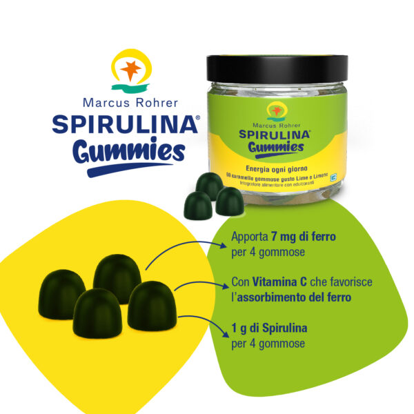 Marcus Rohrer Spirulina Gummies Energia ogni giorno con ferro e vitamina C - 60 gommose – gusto lime e limone Marcus Rohrer Spirulina Gummies Energia ogni giorno con ferro e vitamina C - 60 gommose – gusto lime e limone